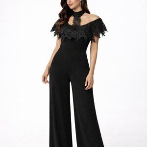VENUS Black Lace Cape Overlay Wide Leg Jumpsuit – Small NWOT